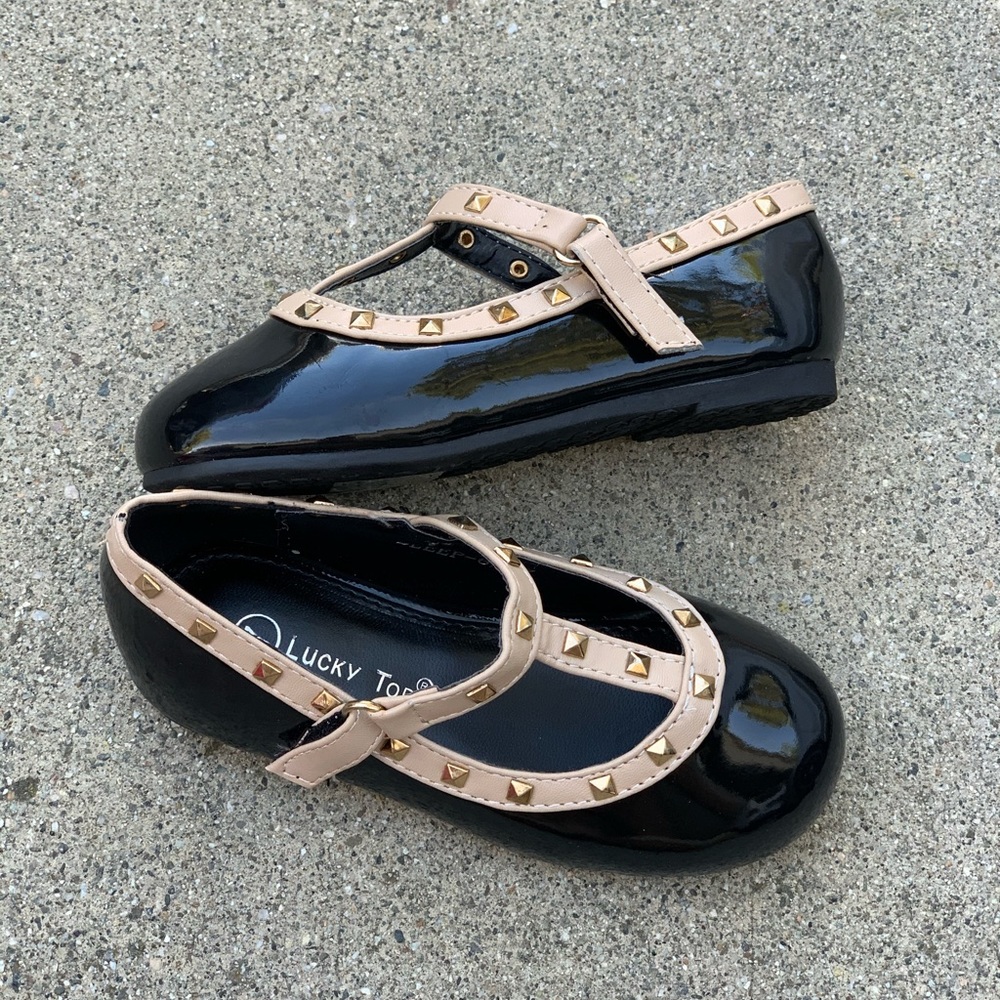 Infant Toddler Studs Black Velcro Ballet Flats